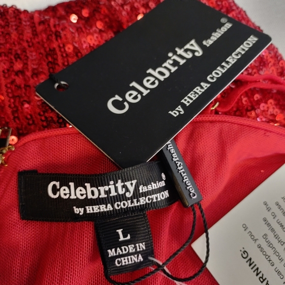 Celebrity Fashion Women's Red Sequin Straps Shoulder Dress Size Large NWT - Picture 9 of 10